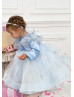 Sky Blue Satin Snowflake Keyhole Back Flower Girl Dress